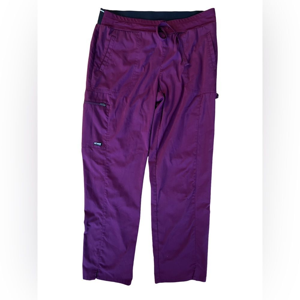 Grey’s Anatomy by Barco Scrub Set Medium Black Top Burgundy Pants Medical - Picture 3 of 11